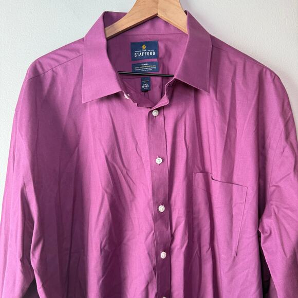 Stafford Easy Care Broadcloth Travel Button Dress Shirt Dark Purple Size XXL - Picture 2 of 5